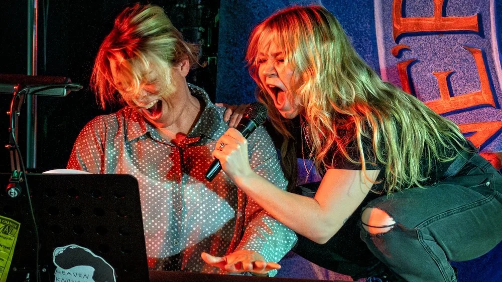 Sue and Isabel punking out on keyboard and mic