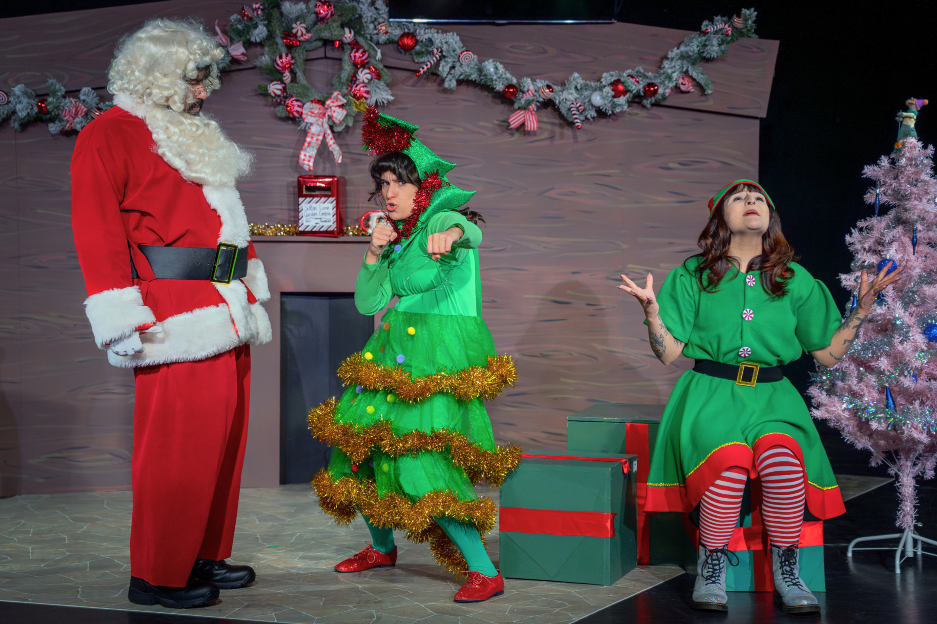 Three Christmas grotto workers in mid meltdown