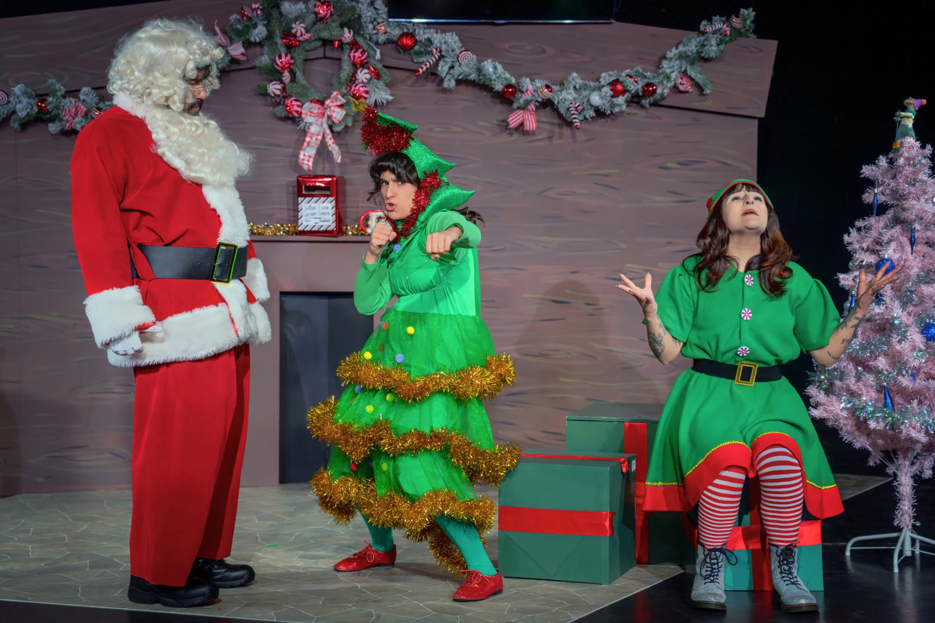 Three Christmas grotto workers in mid meltdown